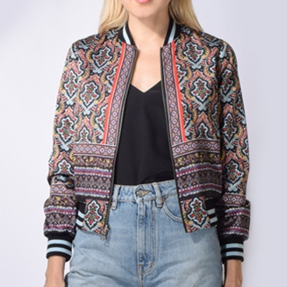 Alice + Olivia Lonnie Reversible Printed Baby Blue Eye Bomber Jacket XS - Picture 2 of 9